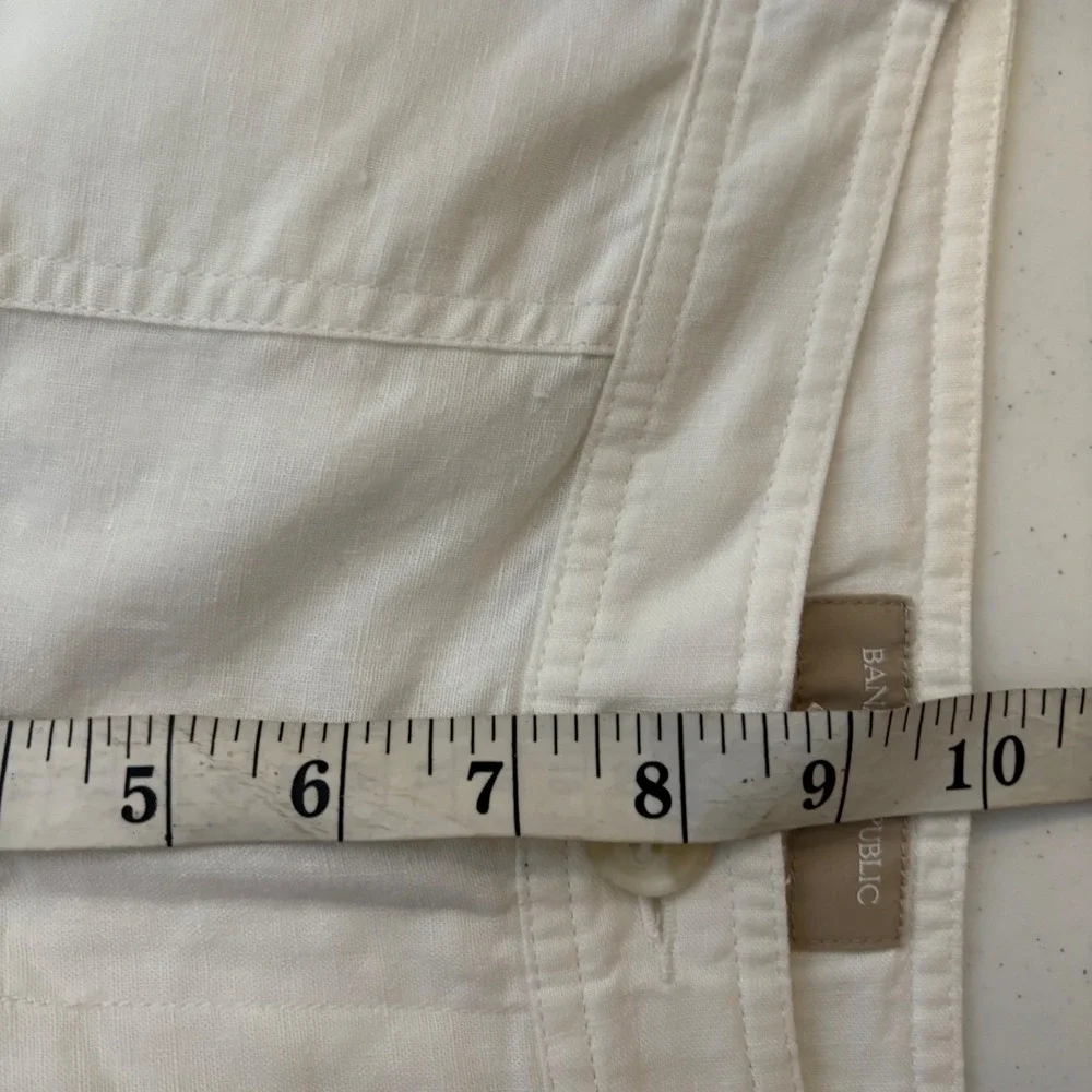 Banana Republic Martin Fit White Linen Blend Cropped Cargo‎ Pants Womens 6